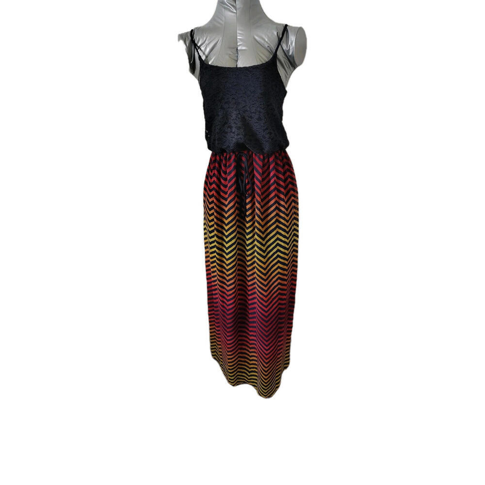 Sweet Storm Long Dress M Blue OrangeChiffon Lined Spaghetti Strap Chevron